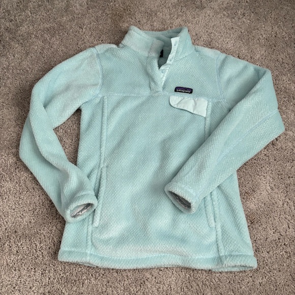 New Patagonia XS Turquoise Synchilla Fleece Pullover Sweater 1/4 Button Down - Picture 1 of 6